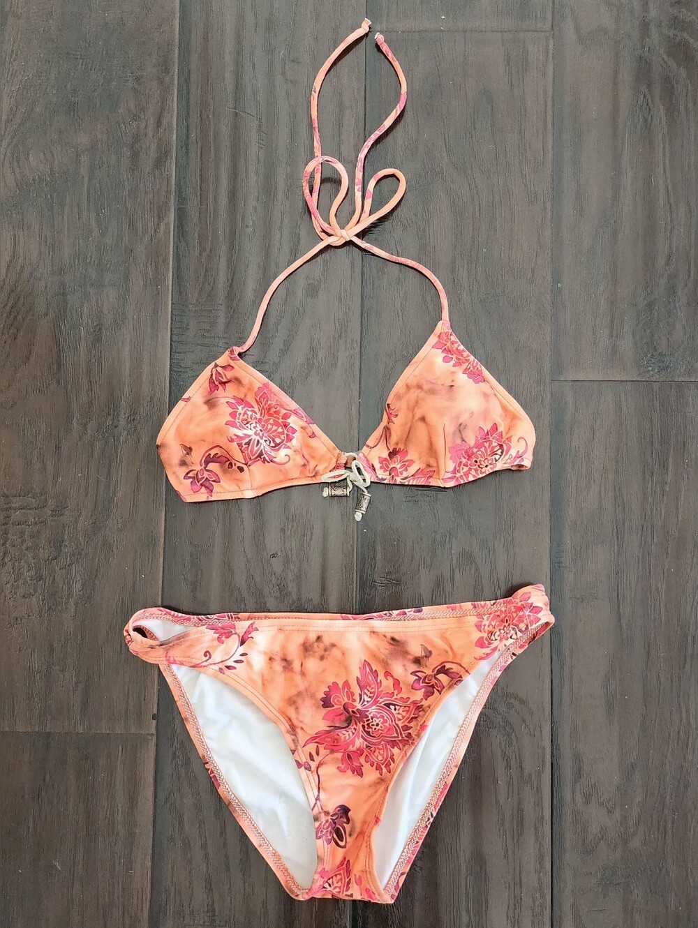 VINTAGE Guess Floral Coral & Pink Tie-Dye Bikini